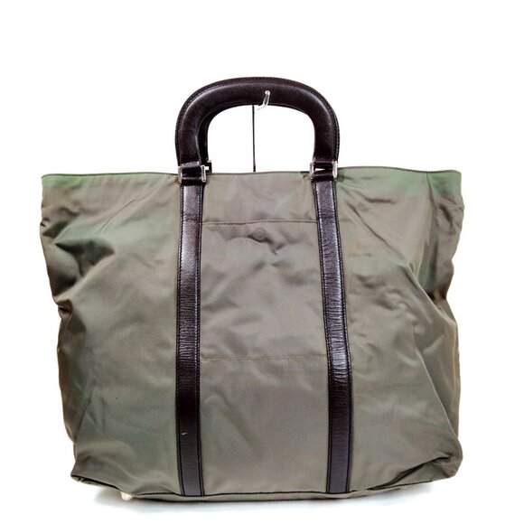 $1449 Authentic PRADA Made in ITALY Unisex Green Nylon Leather Tote Handbag - Picture 1 of 15